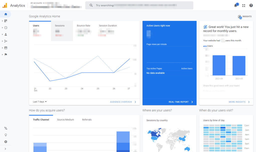 谷歌SEO工具界面 - Google Analytics